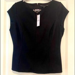 Black short sleeve Pearl accent neckline shirt from WHBM NWT.